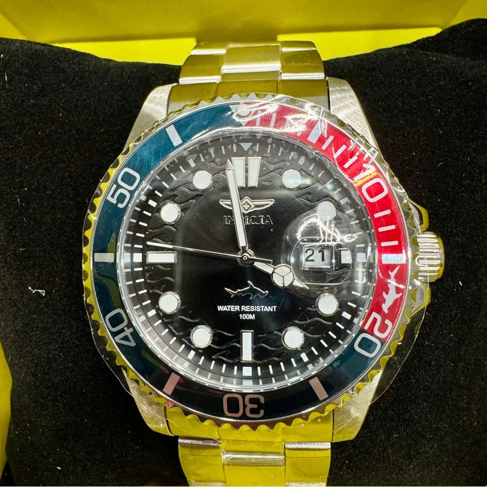 Invicta Pepsi Diver 43mm Mens Watch Black Dial Stainless Steel BNIB GMT
